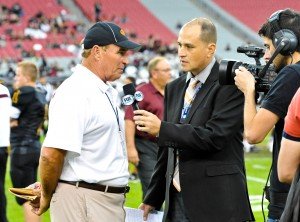 Photo caption: Norris Vaughan, head football coach at Mountain Pointe High School and Jose Garcia, co-host of the azpreps365 radio show