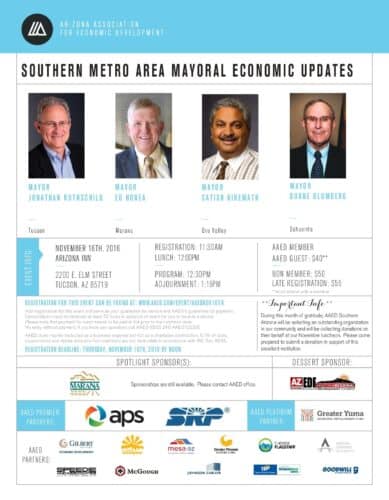 Southern Arizona Mayoral Economic Development Updates to be Topic At Arizona Association for Economic Development’s November Luncheon