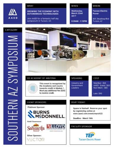 AAED’s Southern Arizona Symposium to Address ‘Growing The Economy With Autonomous Technologies’